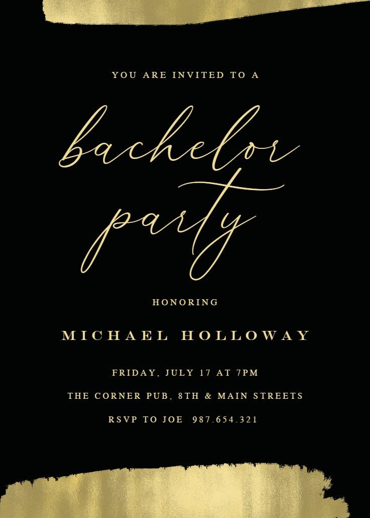 Golden brush strokes - bachelor party invitation